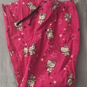 Pink hello kitty fleece pajama bottoms